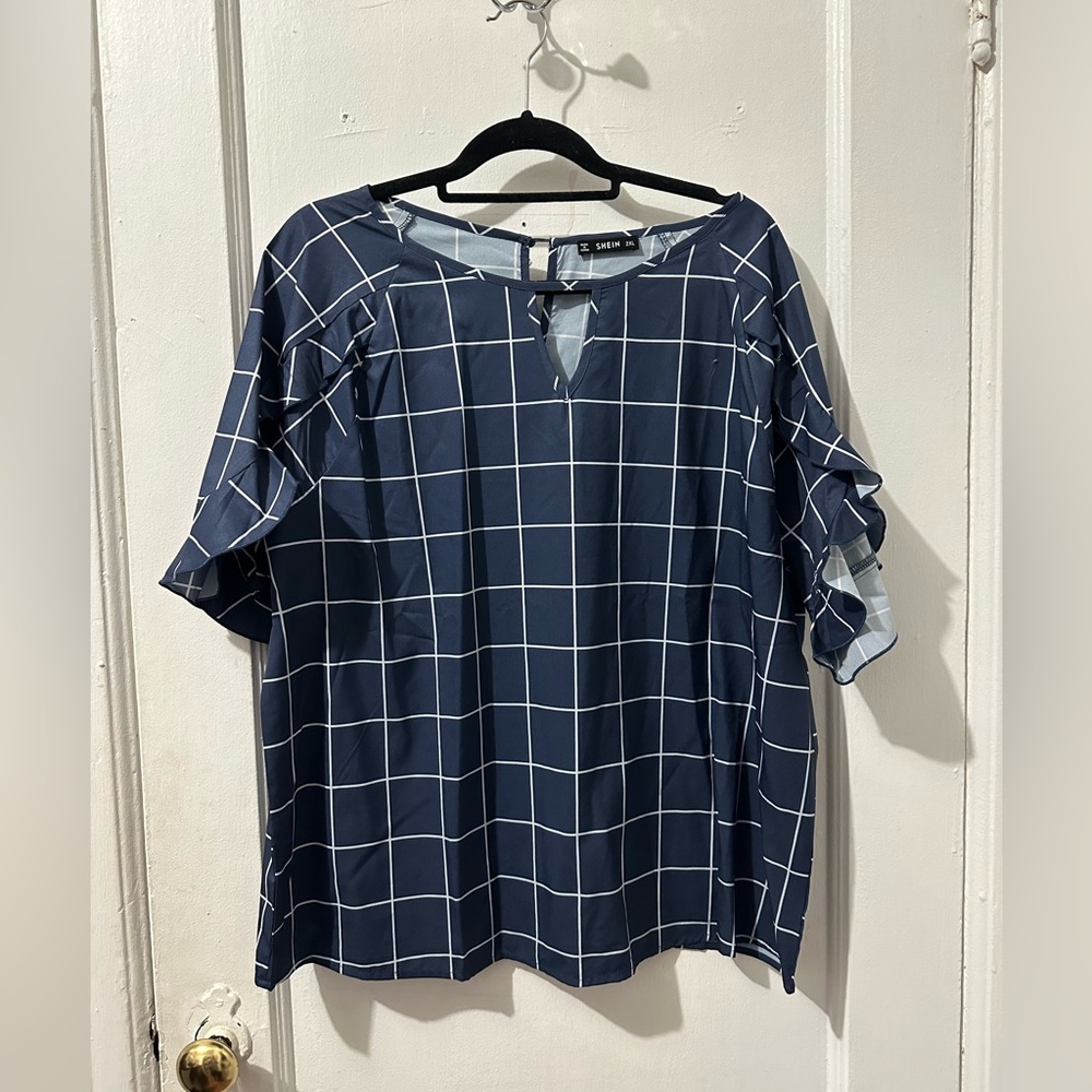 Shein Blue Grid Top